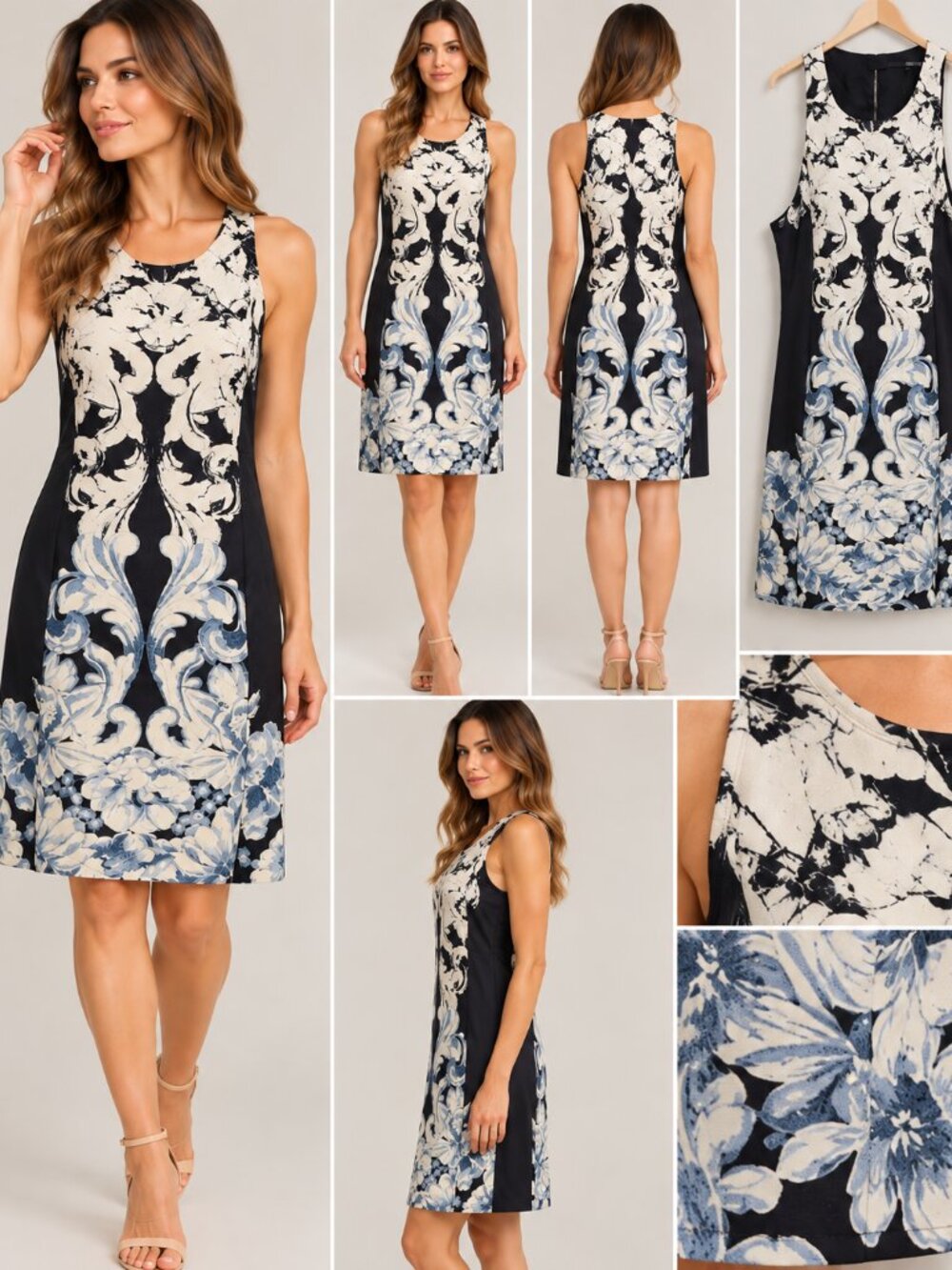 TITLE: Tibi Black Ivory Blue Floral Print Sleeveless Dress NWT